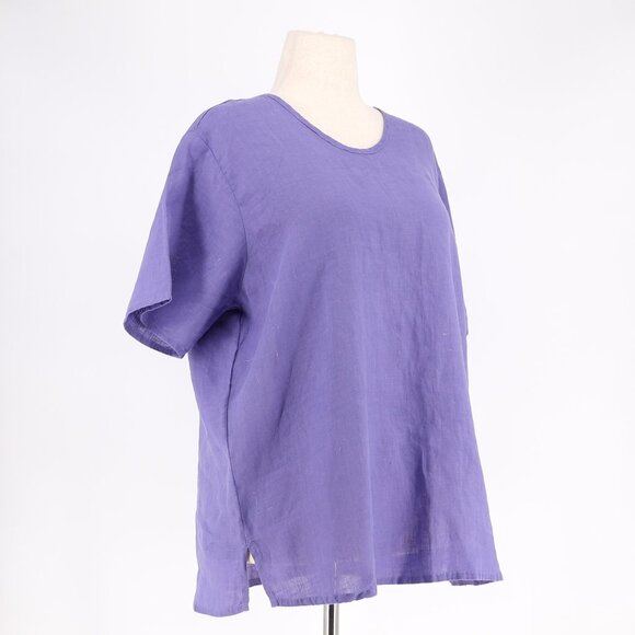FLAX by JEANNE ENGELHART 100% Linen Short Sleeve Top Solid Purple Size M - Picture 2 of 5